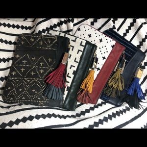 Tan Moroccan Leather and African Mudcloth Clutch